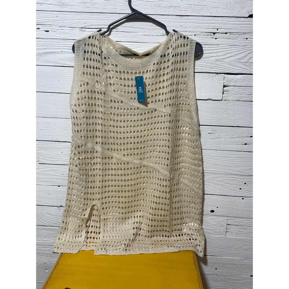 Cupshe Cream Crochet Knit Sleeveless Beach Cover Up Top CAA07A4E002GG Size L